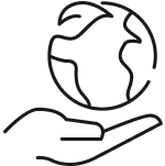 Icon of a hand holding Earth, symbolizing Birchwood & Bark’s commitment to sustainability